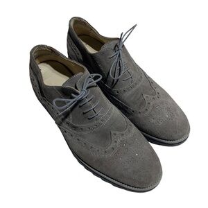 Interland made in Italy Gray Suede Leather Wingtip Brogues Oxford Shoes